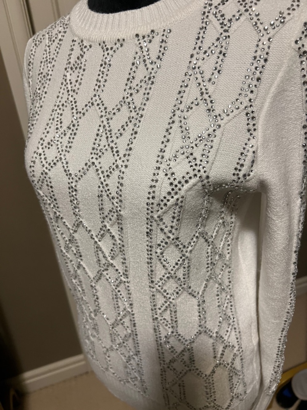 Joseph Ribkoff White Long Sleeve sweater with Rhinestone Embellishment